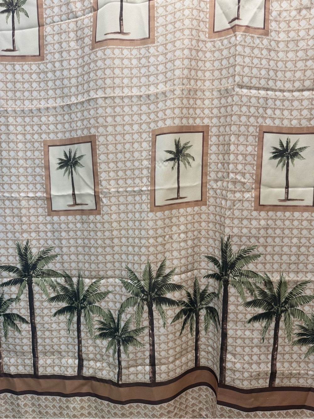 Palm Tree Pattern Shower Curtain - Beige and Green